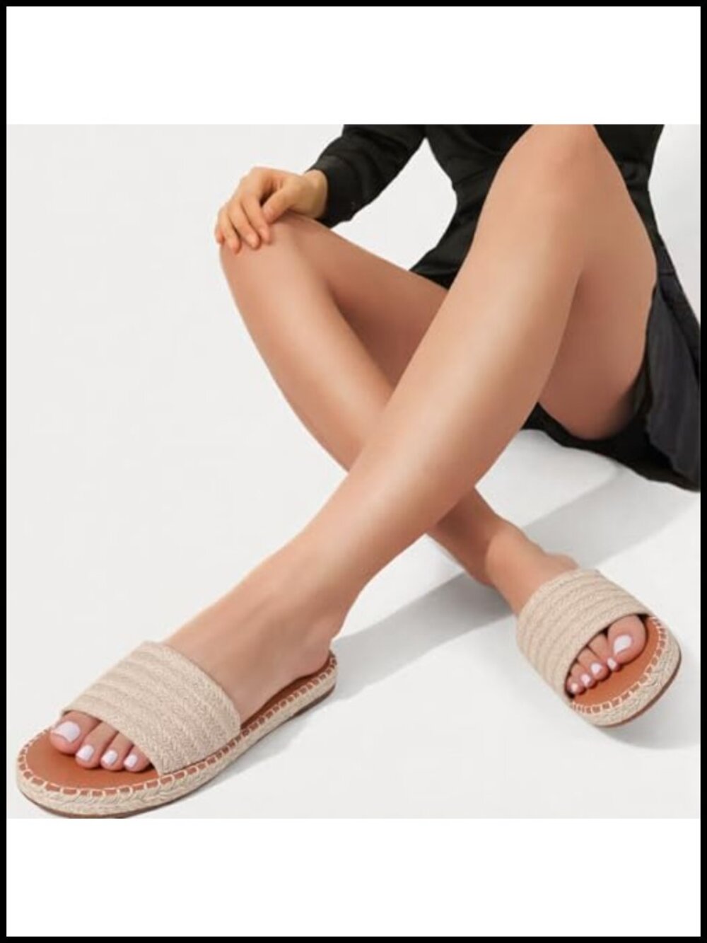 Raffia Woven Flat Sandals Espadrille Slides Open Toe Slip On - Picture 5 of 6